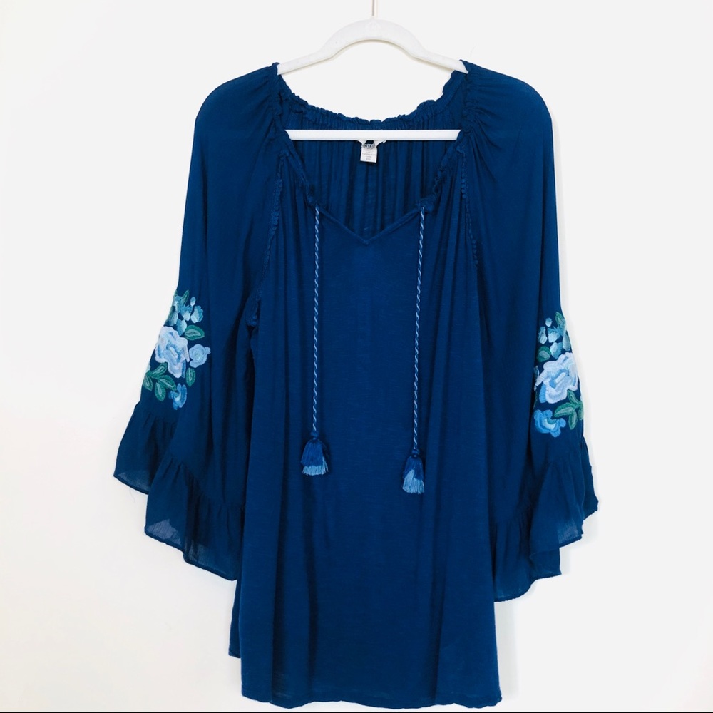 Vintage America Blues Embroidered Peasant Top